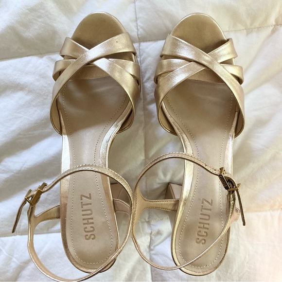 SCHUTZ Keefa Platform Sandals Platina Gold Metallic - Picture 6 of 14